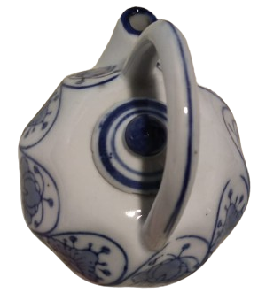 PORSELEN UFAK TİRYAKİ KAPAKLI DEMLİK TAMAMI EL BOYAMA EL İŞCİLİKLİ MAVİ BEYAZ 