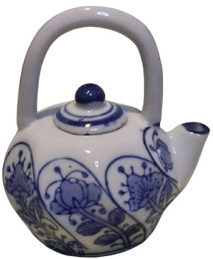 PORSELEN UFAK TİRYAKİ KAPAKLI DEMLİK TAMAMI EL BOYAMA EL İŞCİLİKLİ MAVİ BEYAZ 