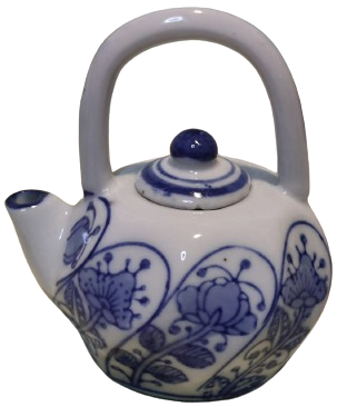 PORSELEN UFAK TİRYAKİ KAPAKLI DEMLİK TAMAMI EL BOYAMA EL İŞCİLİKLİ MAVİ BEYAZ 