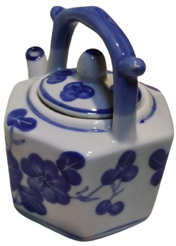 PORSELEN UFAK TİRYAKİ KAPAKLI DEMLİK TAMAMI EL BOYAMA EL İŞCİLİKLİ MAVİ BEYAZ 