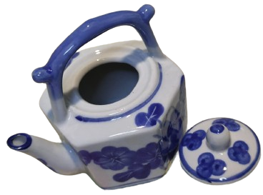 PORSELEN UFAK TİRYAKİ KAPAKLI DEMLİK TAMAMI EL BOYAMA EL İŞCİLİKLİ MAVİ BEYAZ 