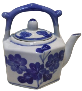 PORSELEN UFAK TİRYAKİ KAPAKLI DEMLİK TAMAMI EL BOYAMA EL İŞCİLİKLİ MAVİ BEYAZ 