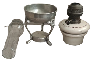 1900 VİKTORYA DÖNEMİ MATADOR 20 BEC PİRİNC YUVARLAK MAKİNE FİTİL  PORSELEN DEPO METAL GÜMÜŞ KAPLAMA ÜC AYAK KAİDE CAM ŞİŞELİ GAZ LAMBASI