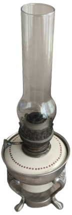 1900 VİKTORYA DÖNEMİ MATADOR 20 BEC PİRİNC YUVARLAK MAKİNE FİTİL  PORSELEN DEPO METAL GÜMÜŞ KAPLAMA ÜC AYAK KAİDE CAM ŞİŞELİ GAZ LAMBASI