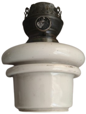 1900 VİKTORYA DÖNEMİ MATADOR 20 BEC PİRİNC YUVARLAK MAKİNE FİTİL  PORSELEN DEPO METAL GÜMÜŞ KAPLAMA ÜC AYAK KAİDE CAM ŞİŞELİ GAZ LAMBASI