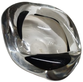 İTALYAN MURANO BEYAZ GÖVDE  KENARLAR KOYU MOR VOLANLI ÜCGEN FORMDA SORUNSUZ KÜL TABLASI