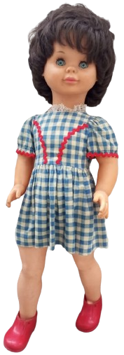 1970 LİSSİ BATZ MAVİ BEYAZ KARELİ ELBİSELİ 82 CM BOYUNDA ELBİSELİ KIZ BEBEK KIRMIZI AYAKKABILI OYUNCAK KIZ COCUK BEBEK SINIRLI ÜRETİM