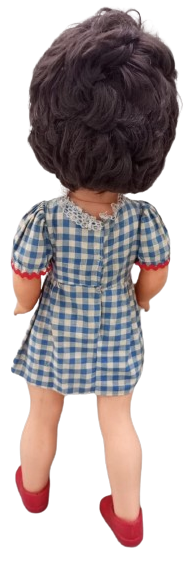 1970 LİSSİ BATZ MAVİ BEYAZ KARELİ ELBİSELİ 82 CM BOYUNDA ELBİSELİ KIZ BEBEK KIRMIZI AYAKKABILI OYUNCAK KIZ COCUK BEBEK SINIRLI ÜRETİM