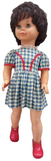 1970 LİSSİ BATZ MAVİ BEYAZ KARELİ ELBİSELİ 82 CM BOYUNDA ELBİSELİ KIZ BEBEK KIRMIZI AYAKKABILI OYUNCAK KIZ COCUK BEBEK SINIRLI ÜRETİM