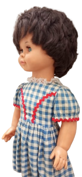 1970 LİSSİ BATZ MAVİ BEYAZ KARELİ ELBİSELİ 82 CM BOYUNDA ELBİSELİ KIZ BEBEK KIRMIZI AYAKKABILI OYUNCAK KIZ COCUK BEBEK SINIRLI ÜRETİM