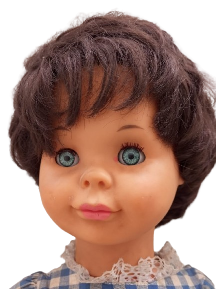 1970 LİSSİ BATZ MAVİ BEYAZ KARELİ ELBİSELİ 82 CM BOYUNDA ELBİSELİ KIZ BEBEK KIRMIZI AYAKKABILI OYUNCAK KIZ COCUK BEBEK SINIRLI ÜRETİM