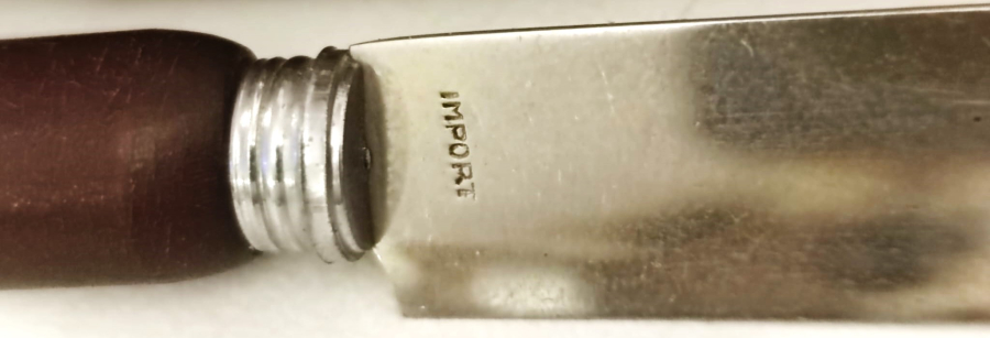 MEYVA BICAGI PORSELEN MUZ ALT GÜMÜŞ KAPLAMA KAİDELİ 6 ADET SAPLAR GALANIT İMPORT ROSTFRITT STAL DAMGALI UZERİNDE  MUZ SİNEGİ GÖRSELİ BULANAN TAKIM