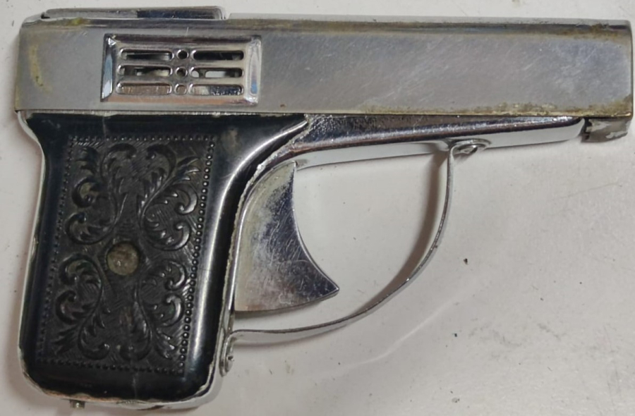 196 ROOKIE PENGUIN LİHGTER  PİRİNC ÜZERİ BEYAZ KROM KAPLAMA FUL MEKANİK TABANCA  BENZİN TAŞLA CALIŞIR