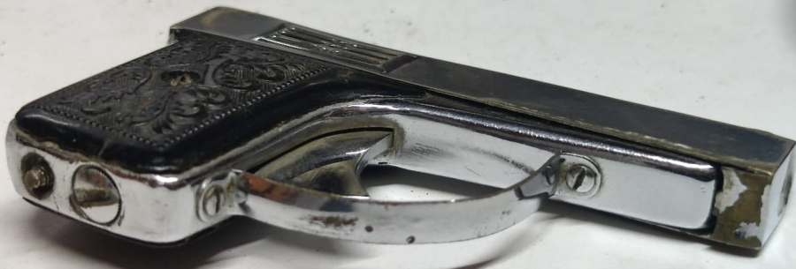 196 ROOKIE PENGUIN LİHGTER  PİRİNC ÜZERİ BEYAZ KROM KAPLAMA FUL MEKANİK TABANCA  BENZİN TAŞLA CALIŞIR