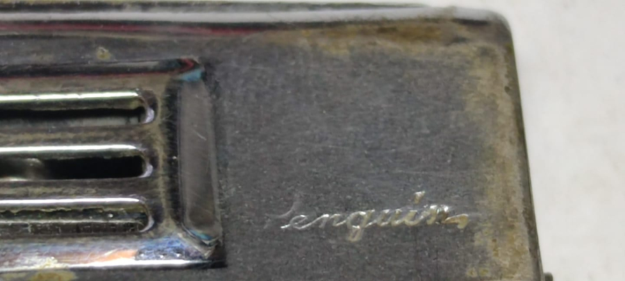 196 ROOKIE PENGUIN LİHGTER  PİRİNC ÜZERİ BEYAZ KROM KAPLAMA FUL MEKANİK TABANCA  BENZİN TAŞLA CALIŞIR