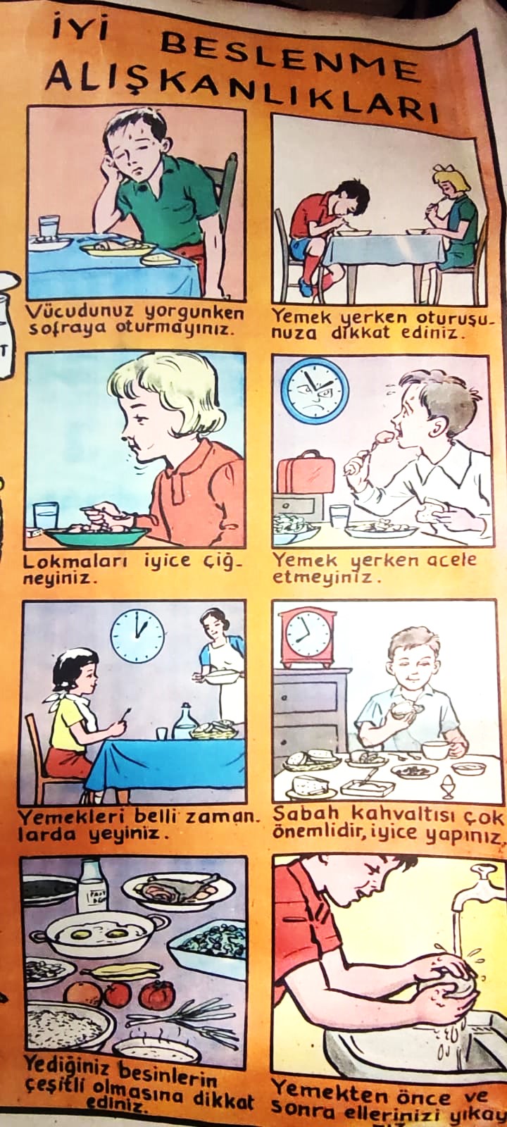 1980 ÖZYUREK YAYINEVİ TARAFINDAN BASILMIŞ RENKLİ TİFDRUK BASKI BESLENME TEMEL BESİN GURUPLARI İYİ BESLENME ALIŞKANLIKLARI VİTAMİNLER A B C D K 