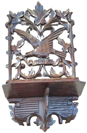 OSMANLI CEVİZ KOMPLE EL OYMA DALLAR YAPRAKLAR ARASINDA KANADINI ACMIŞ EBABİL KUSU KAVUKLUK VE CIRALIK TEREK KISMI ACILIR KAPANIR 