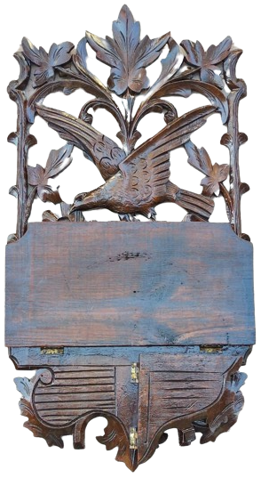 OSMANLI CEVİZ KOMPLE EL OYMA DALLAR YAPRAKLAR ARASINDA KANADINI ACMIŞ EBABİL KUSU KAVUKLUK VE CIRALIK TEREK KISMI ACILIR KAPANIR 