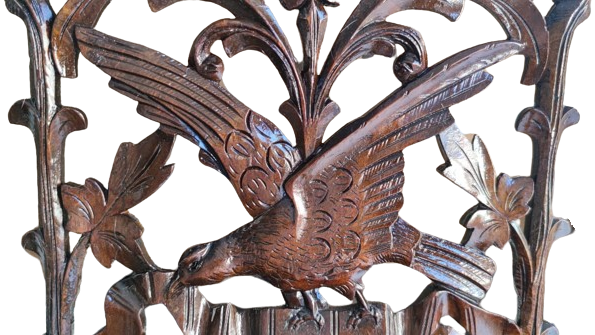 OSMANLI CEVİZ KOMPLE EL OYMA DALLAR YAPRAKLAR ARASINDA KANADINI ACMIŞ EBABİL KUSU KAVUKLUK VE CIRALIK TEREK KISMI ACILIR KAPANIR 