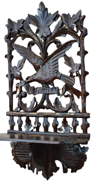 OSMANLI CEVİZ KOMPLE EL OYMA DALLAR YAPRAKLAR ARASINDA KANADINI ACMIŞ EBABİL KUSU KAVUKLUK VE CIRALIK TEREK KISMI ACILIR KAPANIR 