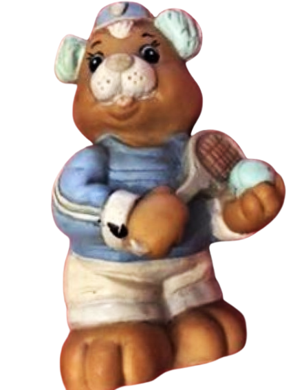 ROCKAPETTA  CCPYRIGHT KAUCUK AYI OYUNCAK DÜDÜKLÜ ELİNDE RAKET VE TOP TUTAN TENİS OYNAYAN BEBEK AYI