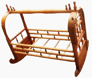 1950 AHŞAP KOMPLE MASİF EL TORNASINDA CEKİLMİŞ BEBEK SALLANAN BEŞİK GECME TEKNİK KULLANILARAK YAPILMIŞ CİVİSİZ