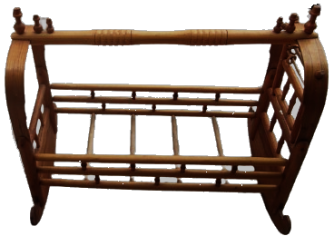 1950 AHŞAP KOMPLE MASİF EL TORNASINDA CEKİLMİŞ BEBEK SALLANAN BEŞİK GECME TEKNİK KULLANILARAK YAPILMIŞ CİVİSİZ