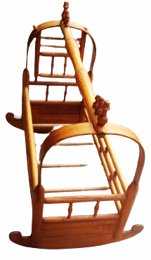 1950 AHŞAP KOMPLE MASİF EL TORNASINDA CEKİLMİŞ BEBEK SALLANAN BEŞİK GECME TEKNİK KULLANILARAK YAPILMIŞ CİVİSİZ