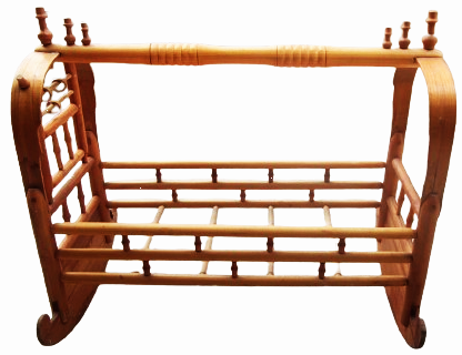 1950 AHŞAP KOMPLE MASİF EL TORNASINDA CEKİLMİŞ BEBEK SALLANAN BEŞİK GECME TEKNİK KULLANILARAK YAPILMIŞ CİVİSİZ