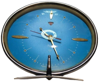 1970 KURMALI  ALARMLI MASA SAATİ OVAL MAVİ KADRAN KROM METAL AYAKLI SAAT