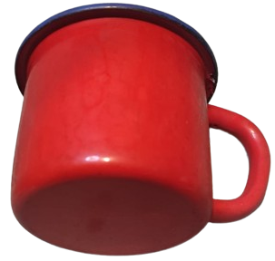 1960 DIŞI KIRMIZI İCİ BEYAZ AGIZ KISMI MAVİ EMAYE SIR KAPLAMA KULPLU KUPA ATIKSIZ 