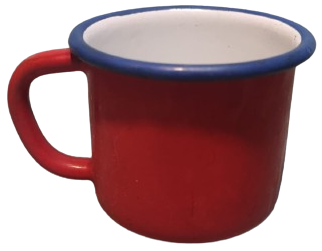 1960 DIŞI KIRMIZI İCİ BEYAZ AGIZ KISMI MAVİ EMAYE SIR KAPLAMA KULPLU KUPA ATIKSIZ 