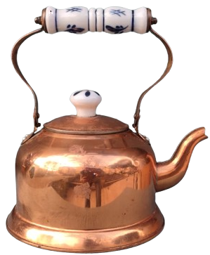 BAKIR CAYDANLIK PORSELEN SAP VE KAPAK TUTMA YERLERİ BULUNAN 2 LİTRELİK BAKIR OYNAR KULPLU KAPAKLI CAYDANLIK