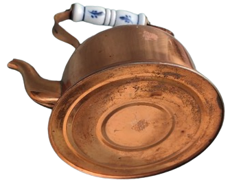 BAKIR CAYDANLIK PORSELEN SAP VE KAPAK TUTMA YERLERİ BULUNAN 2 LİTRELİK BAKIR OYNAR KULPLU KAPAKLI CAYDANLIK