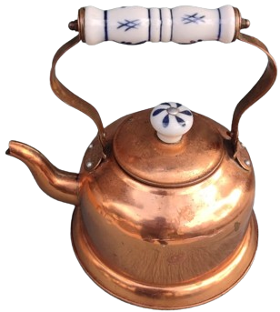 BAKIR CAYDANLIK PORSELEN SAP VE KAPAK TUTMA YERLERİ BULUNAN 2 LİTRELİK BAKIR OYNAR KULPLU KAPAKLI CAYDANLIK