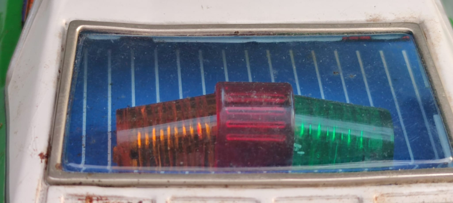 CAMARO Z/28 1968 CAMARO OLDSMOBİLE TORONADO JAPAN  TOYS TENEKE OYUNCAK ARABA YEŞİL RENKDE İCERSİNDE POLİS CAKAR İŞARET LAMBASI PİLLİ YARIŞ OTOBOBİL