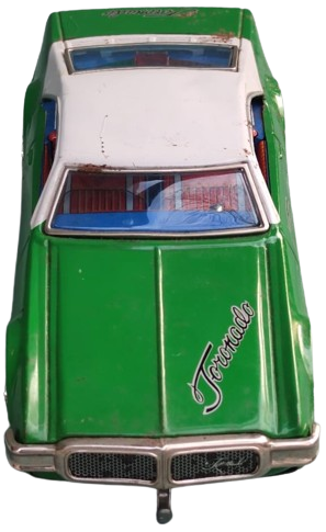 CAMARO Z/28 1968 CAMARO OLDSMOBİLE TORONADO JAPAN  TOYS TENEKE OYUNCAK ARABA YEŞİL RENKDE İCERSİNDE POLİS CAKAR İŞARET LAMBASI PİLLİ YARIŞ OTOBOBİL