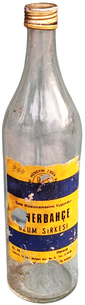 FENERBAHCE SARI LACİVERT ETİKETLİ SİRKE ŞİŞESİ TEKEL 70 LİK PAŞABAHCE YAPIMI ŞİSESİ KULLANILARAK URETİLMİŞ 