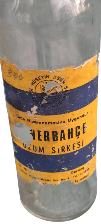 FENERBAHCE SARI LACİVERT ETİKETLİ SİRKE ŞİŞESİ TEKEL 70 LİK PAŞABAHCE YAPIMI ŞİSESİ KULLANILARAK URETİLMİŞ 