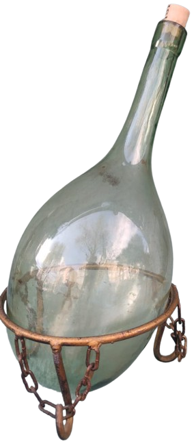 1900 EL YAPIM UFLEME ŞİŞE AGZI MANTARLI SIVI SAKLAMA KABI ŞİŞEŞİ SICAK DÖVME DEMİR ALTIGIYLA 