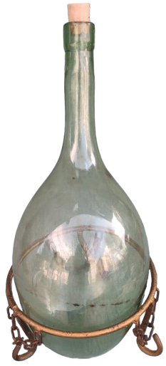 1900 EL YAPIM UFLEME ŞİŞE AGZI MANTARLI SIVI SAKLAMA KABI ŞİŞEŞİ SICAK DÖVME DEMİR ALTIGIYLA 