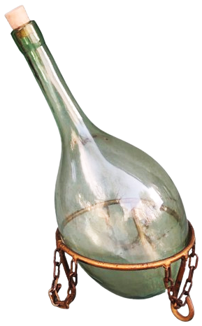 1900 EL YAPIM UFLEME ŞİŞE AGZI MANTARLI SIVI SAKLAMA KABI ŞİŞEŞİ SICAK DÖVME DEMİR ALTIGIYLA 