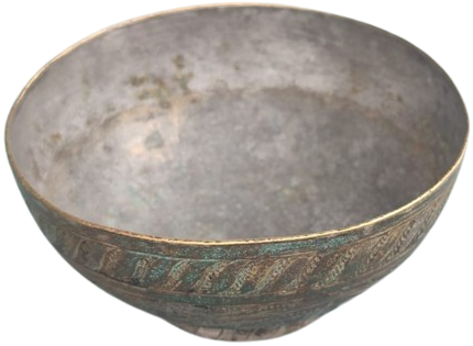 1940 ÜZERİ ÇİNTEMANİ İŞÇİLİKLİ OSMANLI DÖNEMİ ÜZERİ TAMAMEN EL KAZIMA YAZILMIŞ İŞLEMELİ ŞİFA TASI İÇERSİ KALAYLANMIŞ TAS