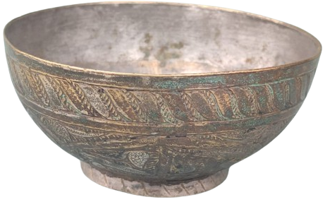 1940 ÜZERİ ÇİNTEMANİ İŞÇİLİKLİ OSMANLI DÖNEMİ ÜZERİ TAMAMEN EL KAZIMA YAZILMIŞ İŞLEMELİ ŞİFA TASI İÇERSİ KALAYLANMIŞ TAS