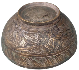 1940 ÜZERİ ÇİNTEMANİ İŞÇİLİKLİ OSMANLI DÖNEMİ ÜZERİ TAMAMEN EL KAZIMA YAZILMIŞ İŞLEMELİ ŞİFA TASI İÇERSİ KALAYLANMIŞ TAS