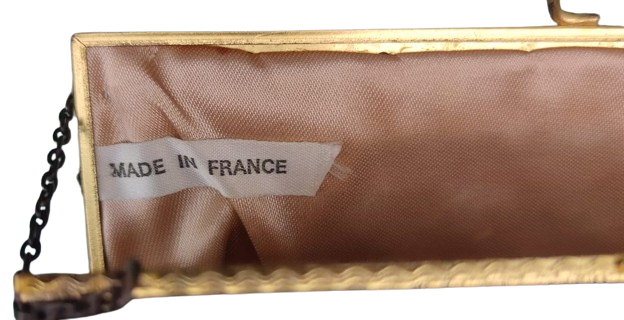  1950 FRANSIZ GOBLEN CANTA EL DOKUMA ÜZERİ CİCEK DESENLİ METAL ACMA KAPAMALI ASKILI BAYAN EL ÇANTASI