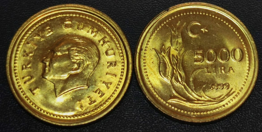 CUMHURİYET 5000 LİRA  (1999) YILI PROF BASKI 5000 LİRA ÇİL (AZ ÇIKAR) PİRİNÇ CİL 10 ADET HİC KULLANILMAMIŞ 