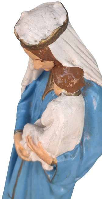 1970 MEYREM ANA KUTSANMIŞ ANNE HEYKELİ BEBEK HZ İSA YI TUTARKEN KOTOLİK KALİTELİ RECİNEDEN YAPILMIŞTIR TAMAMI EL BOYAMADIR İTALYAN