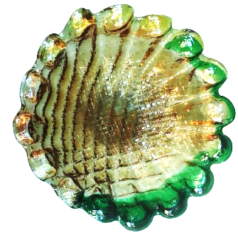 1970 İTALYAN MURANO YEŞİL TON GECİŞLERİ OLAN  AGIZ TARAFI FIR FIR DİLİMLİ YUVARLAK CANAK FORMDA CANAK