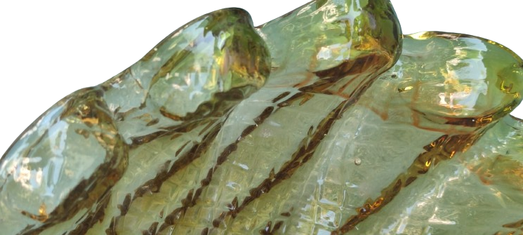 1970 İTALYAN MURANO YEŞİL TON GECİŞLERİ OLAN  AGIZ TARAFI FIR FIR DİLİMLİ YUVARLAK CANAK FORMDA CANAK